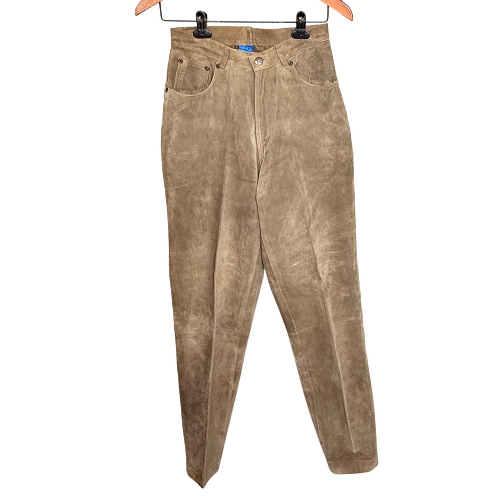 Vintage Y2K SO Blue Sigrid Olsen Suede Leather Pants 6 High Rise Tan 26x31